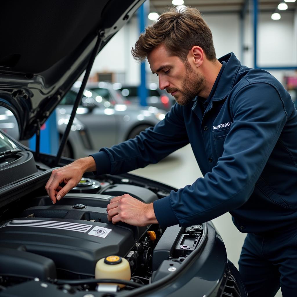 Expert Technician Diagnosing a Luxury Car in Hampshire