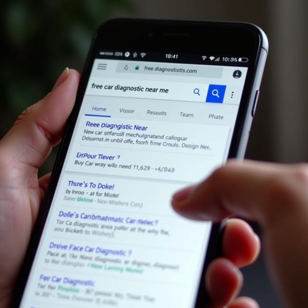 Searching for "free car diagnostic near me" on a phone