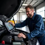 Mechanic performing a free diagnostic car check in Inverness