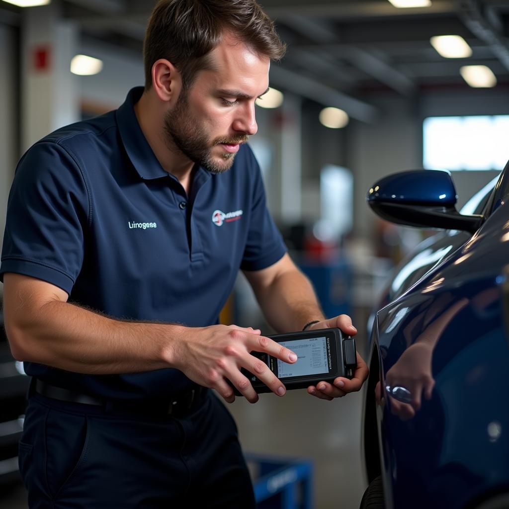 Mechanic performing a free car diagnostic check in Jacksonville