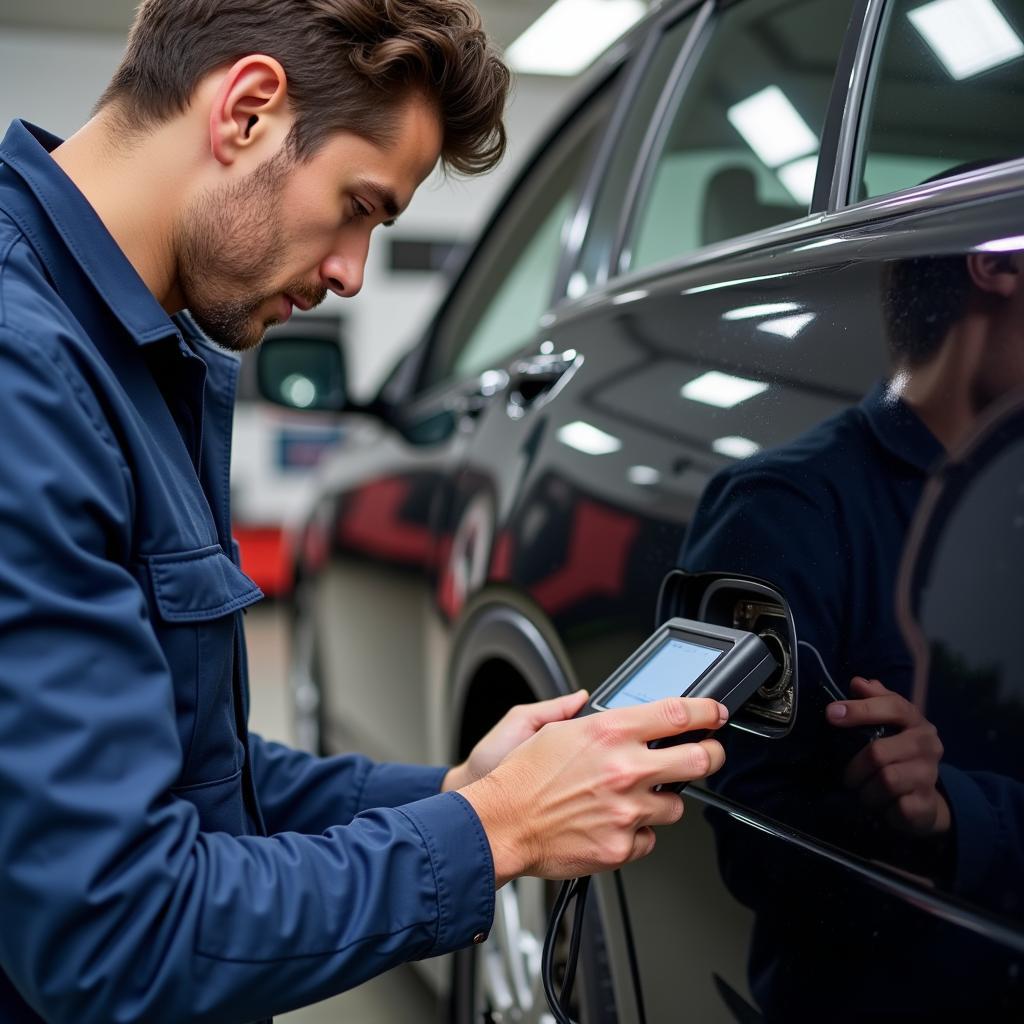 Mechanic performing a free car diagnostic scan