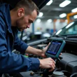 Mechanic Performing a Free Car Diagnostic Scan