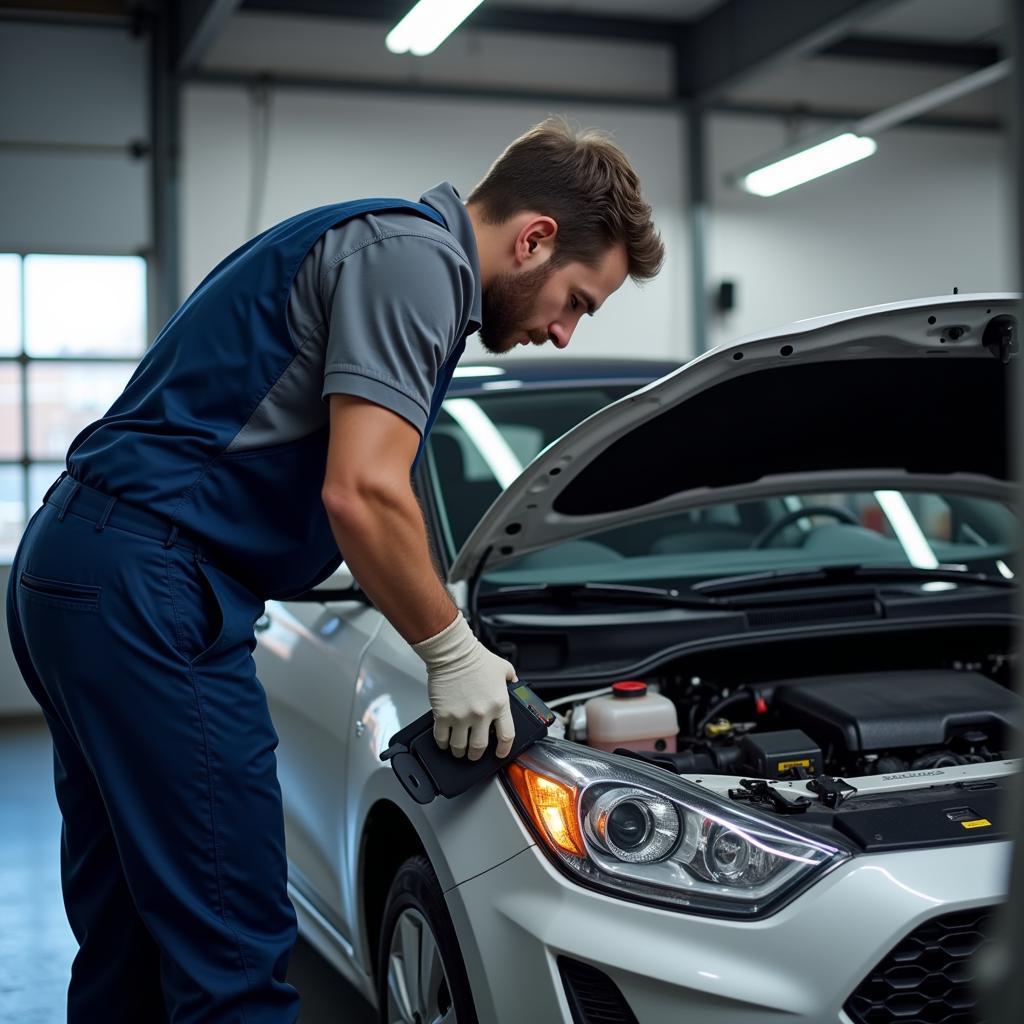 Mechanic performing a free car diagnostic scan