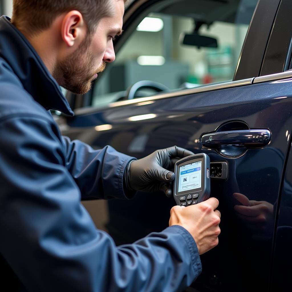 Mechanic performing a car diagnostic test