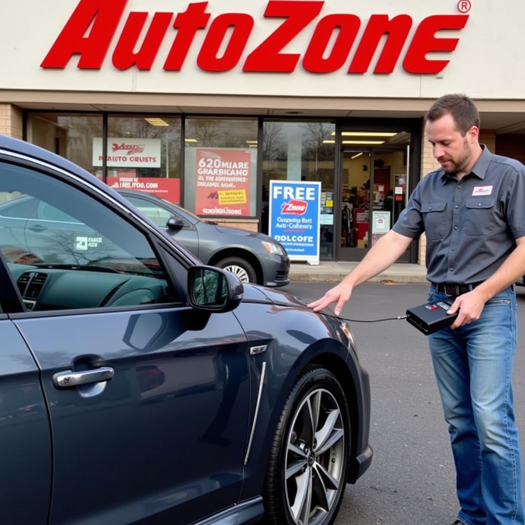 Car diagnostic test being performed at auto parts store