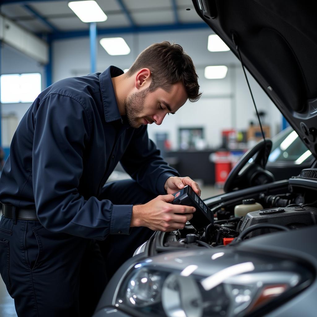 Mechanic performing a free car diagnostic test