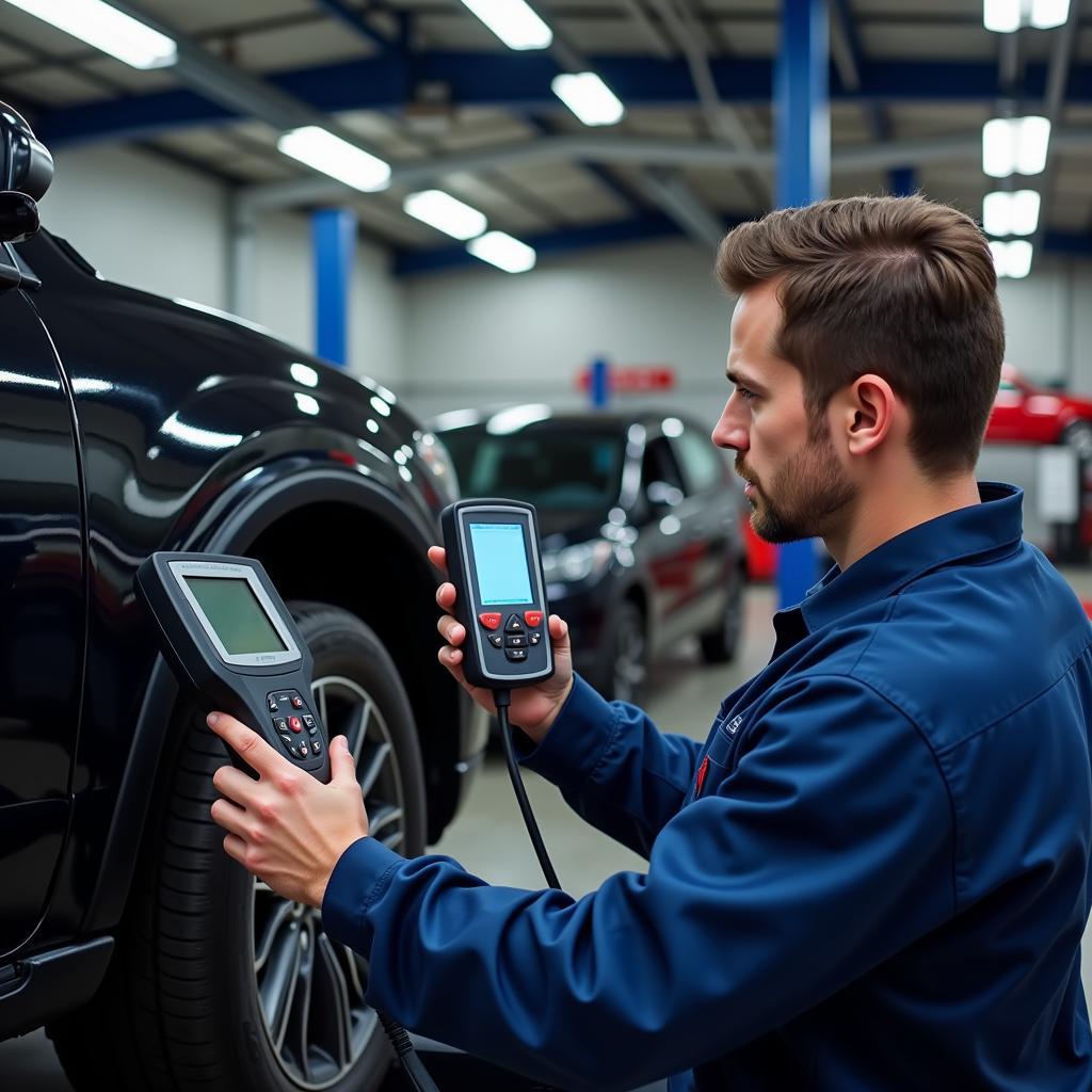 Mechanic performing a free car diagnostic test