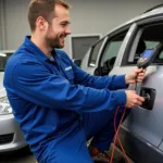 Mechanic performing a free car diagnostic test