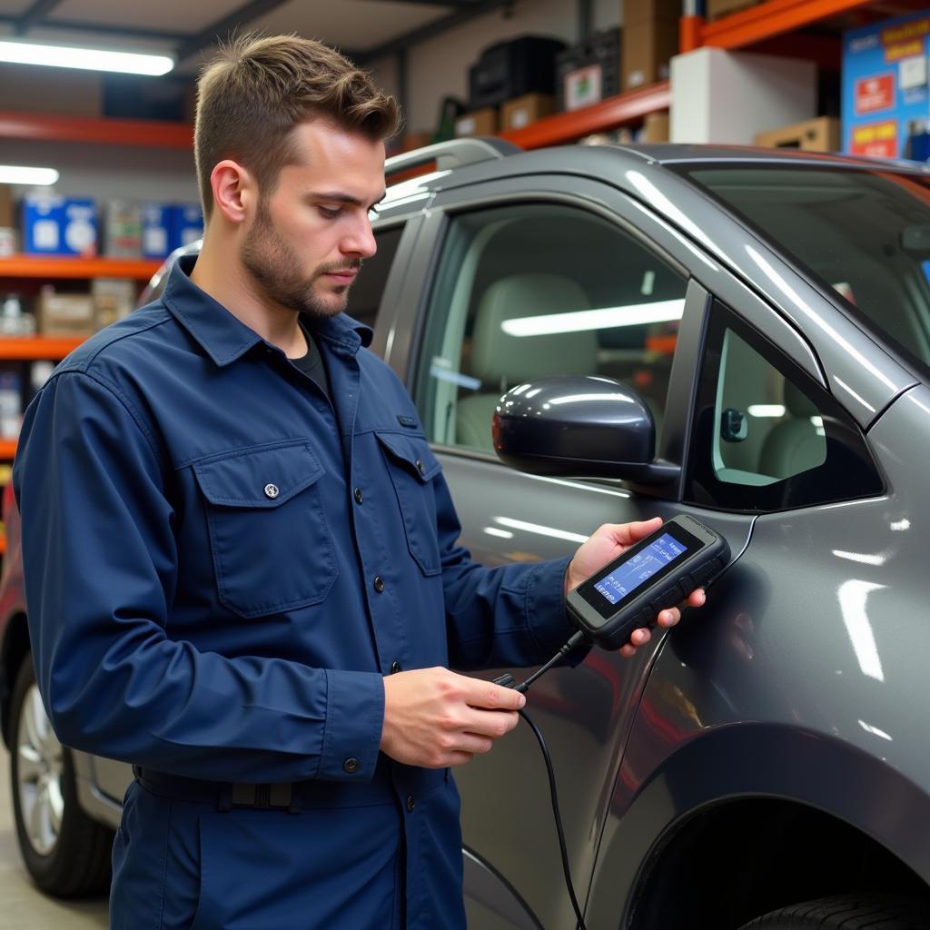 Technician Plugging in a Diagnostic Tool