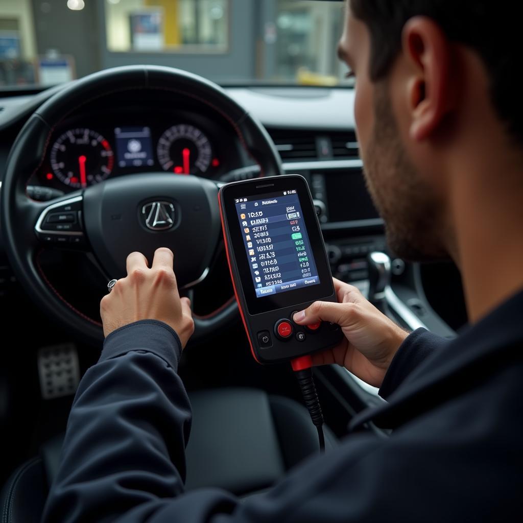 Mechanic using free car diagnostic tools