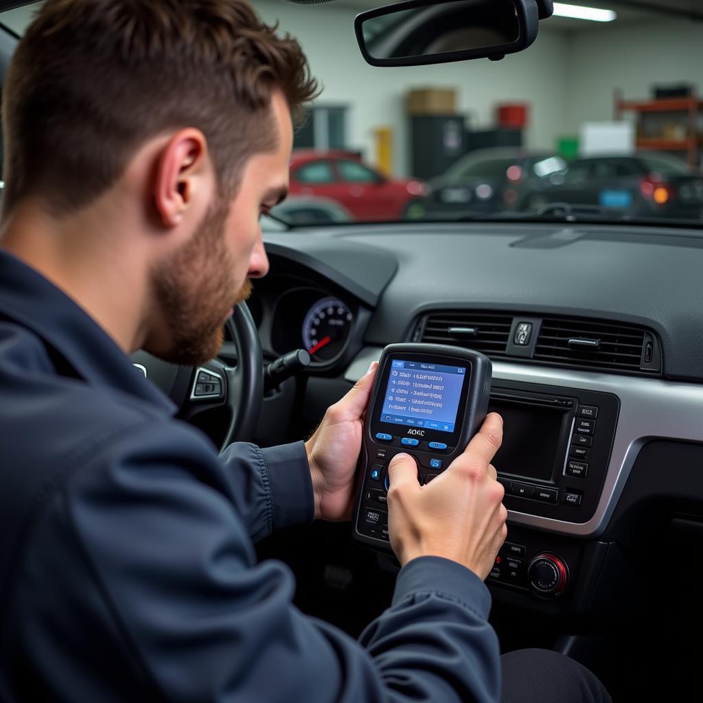 Mechanic Using Free Car Diagnostic Tools