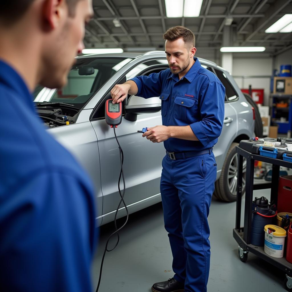 Mechanic performing a free car diagnostics test in a Twickenham garage