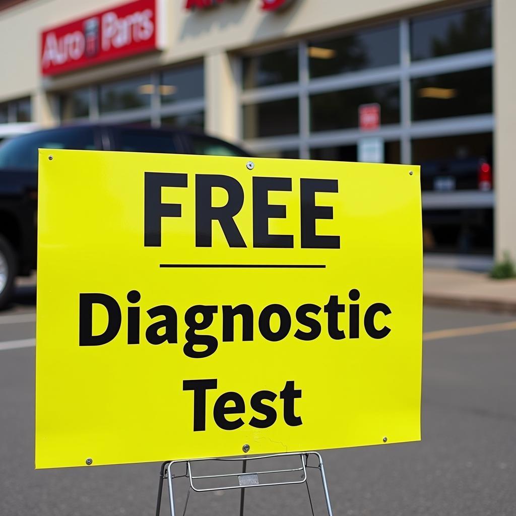 Sign outside an auto parts store advertising a free engine diagnostic test