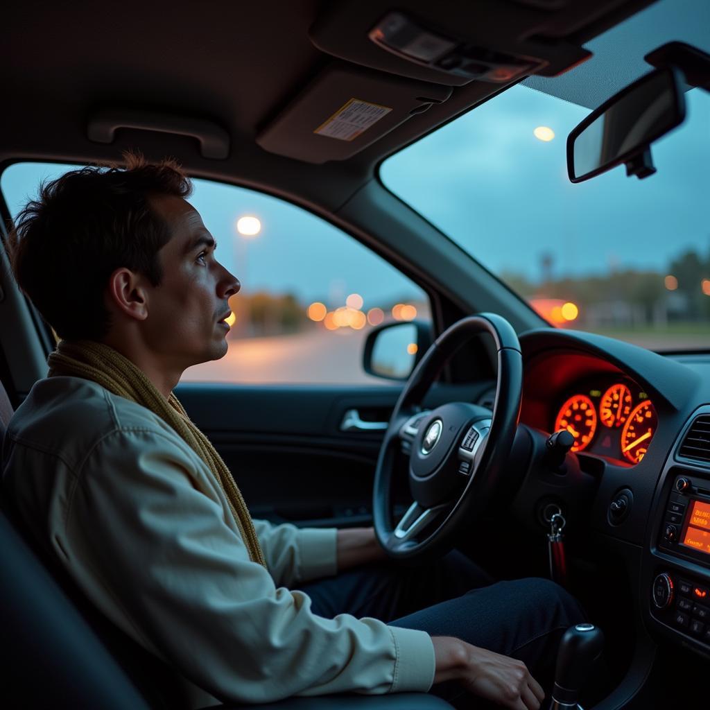 Frustrated Driver with Check Engine Light On