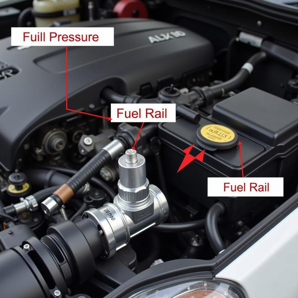 Car Engine with Fuel Pressure Regulator Highlighted