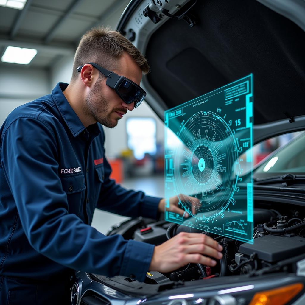 Mechanic Using AR for Car Diagnostics