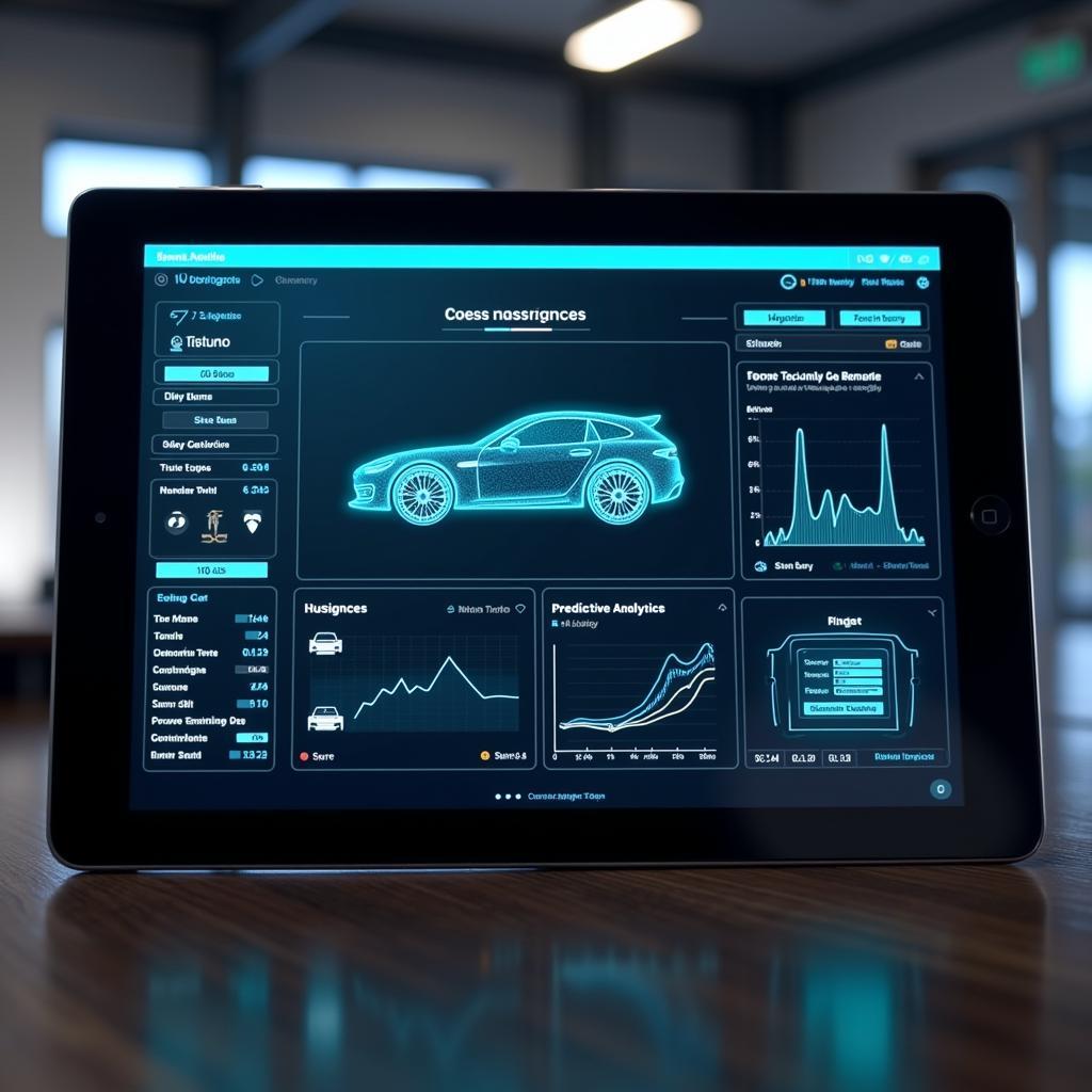 Tablet Displaying Futuristic Car Diagnostic Interface