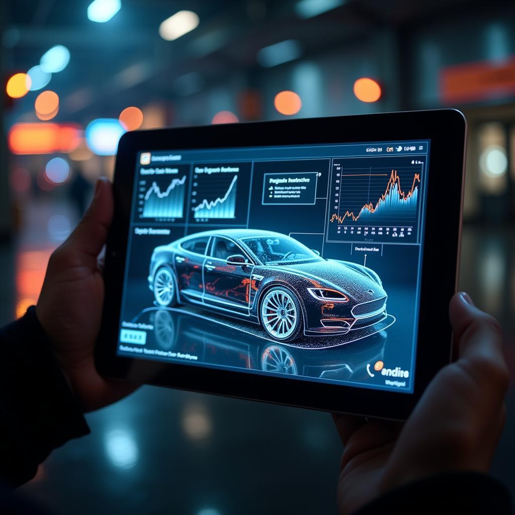 Futuristic Car Diagnostic Interface on a Tablet