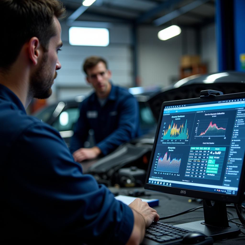 Mechanic in Hampton Park reviewing car diagnostic data on a computer screen