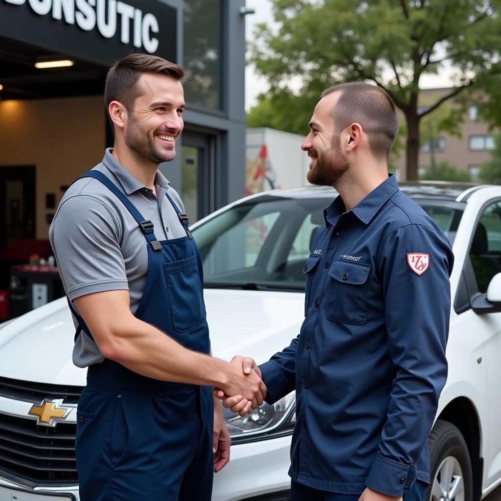 Customer receiving their repaired car