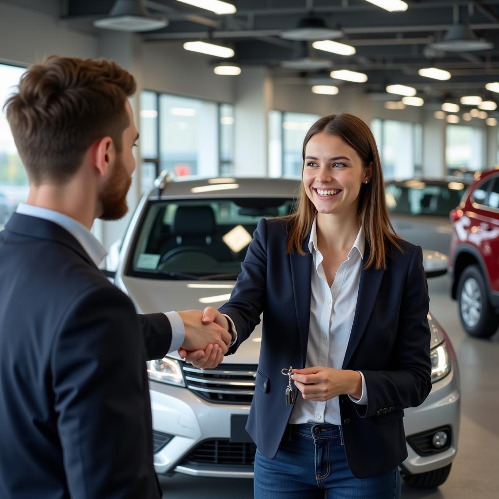 Customer receiving car keys at a diagnostic centre