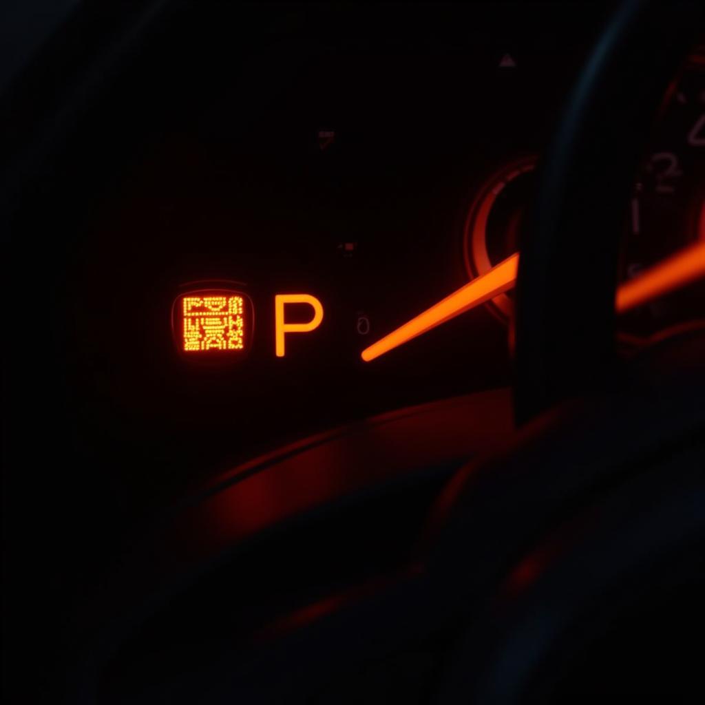 Car dashboard showing hardback warning light