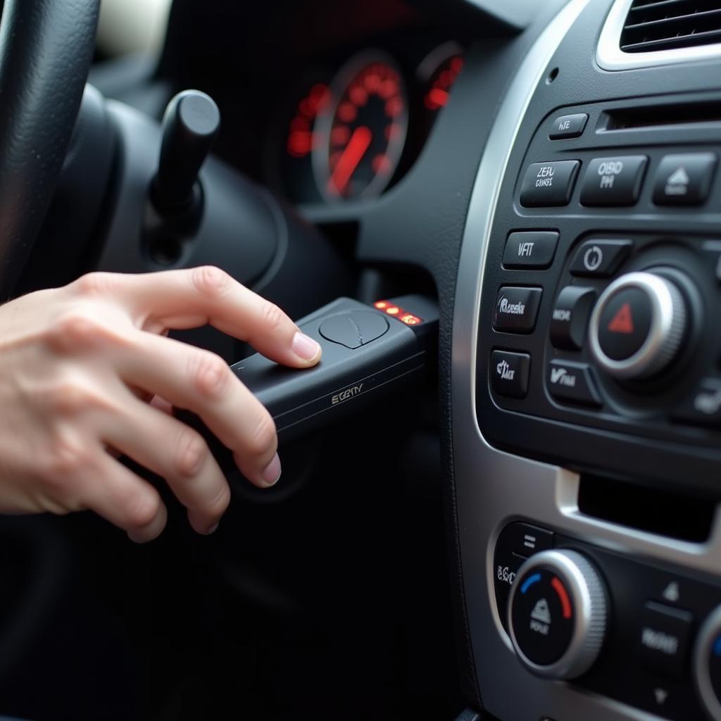 Mechanic using a home car diagnostic tool