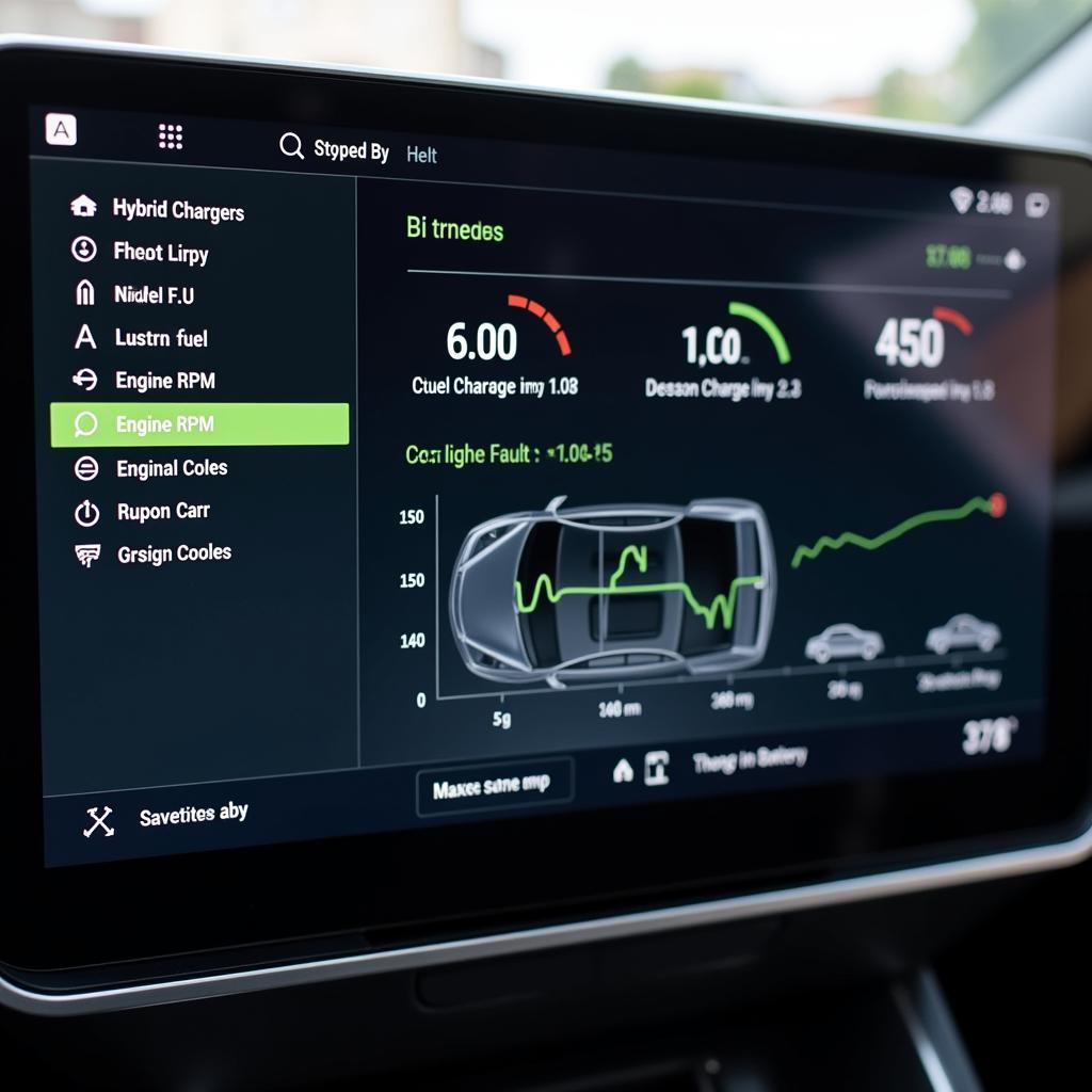 Screenshot of a hybrid car diagnostic software dashboard