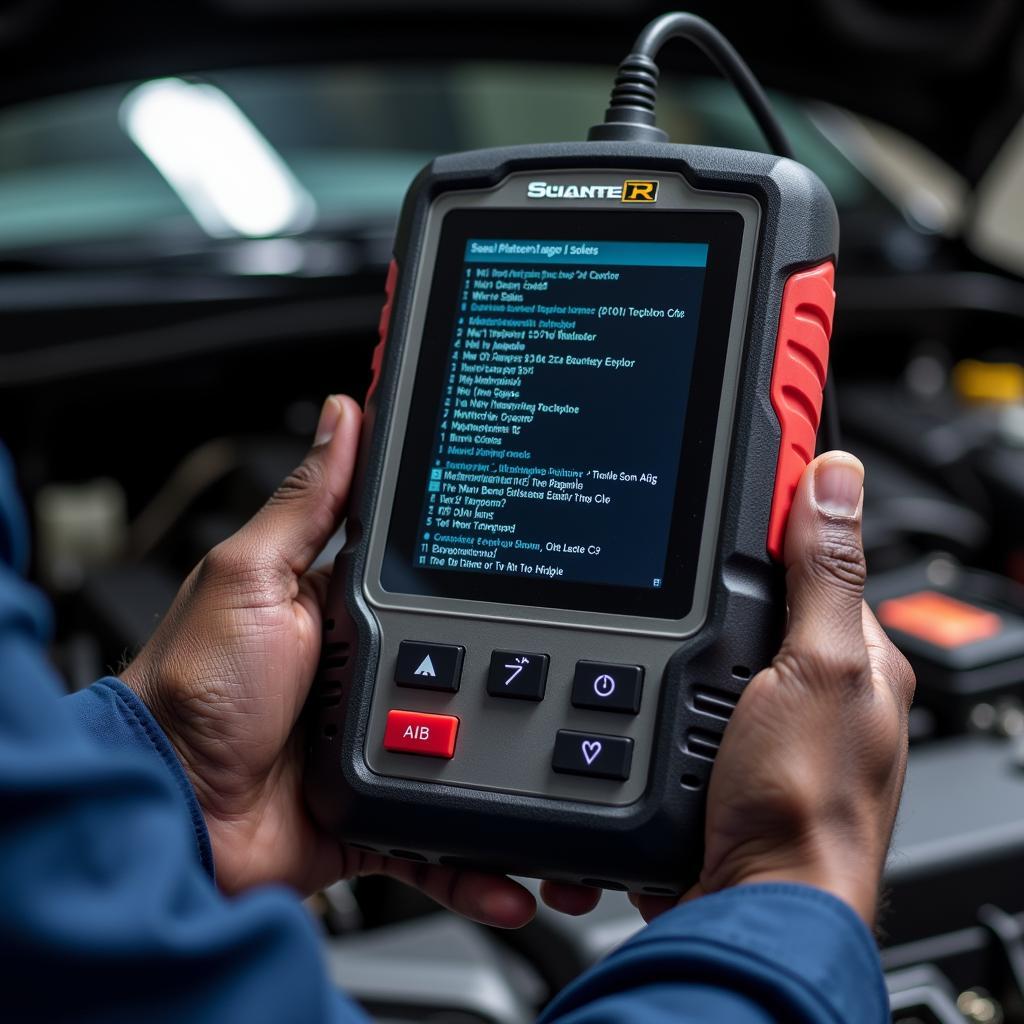 Mechanic interpreting car diagnostic codes on a scan tool in Colorado Springs