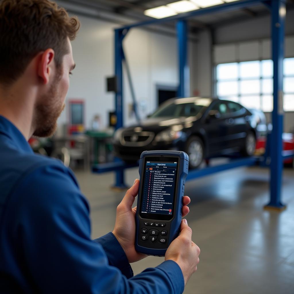 A mechanic in Inverness using a diagnostic scan tool on a vehicle