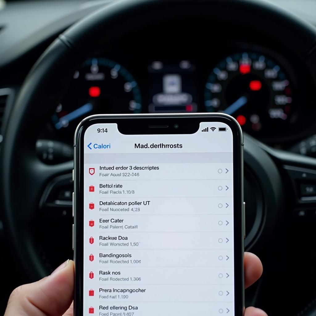 Car Diagnostic App Displaying Error Codes on iPhone Screen