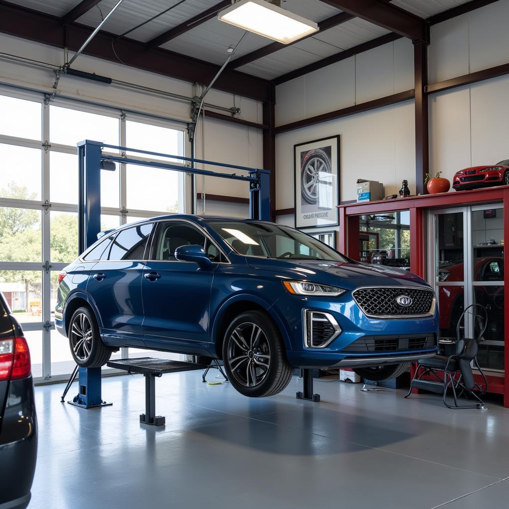 Lakewood Ranch auto repair shop with a car on a lift