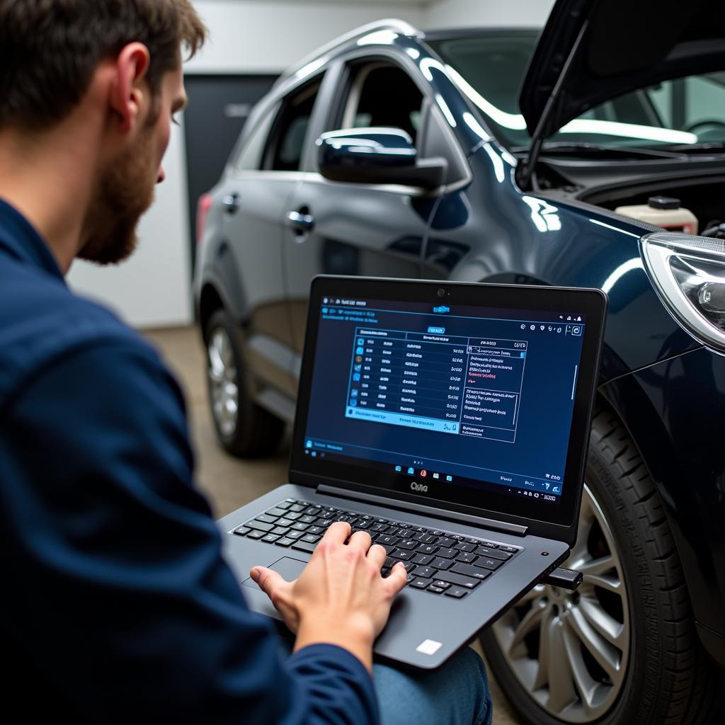 Mechanic using laptop based diagnostics