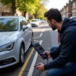 Mobile mechanic performing diagnostics on a car in Luton