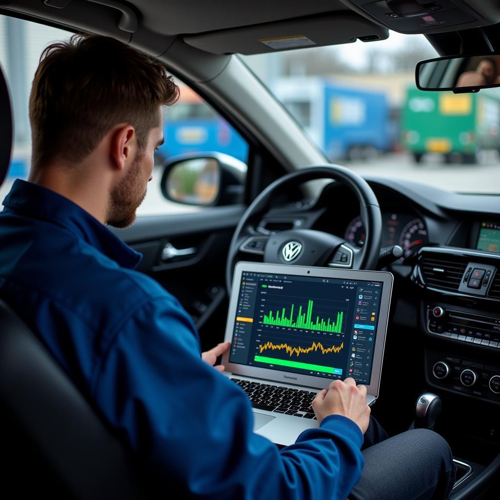 Mechanic Analyzing Car Data