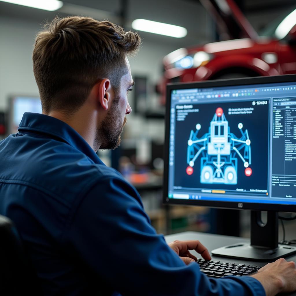 Mechanic reviewing car diagnostic report in Bangor