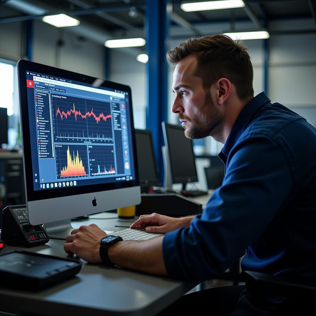 Mechanic Analyzing Car Data in Larbert