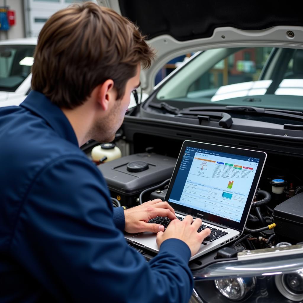 Mechanic Analyzing Diagnostic Report