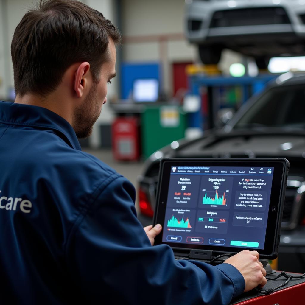 Mechanic Analyzing Car Diagnostic Results