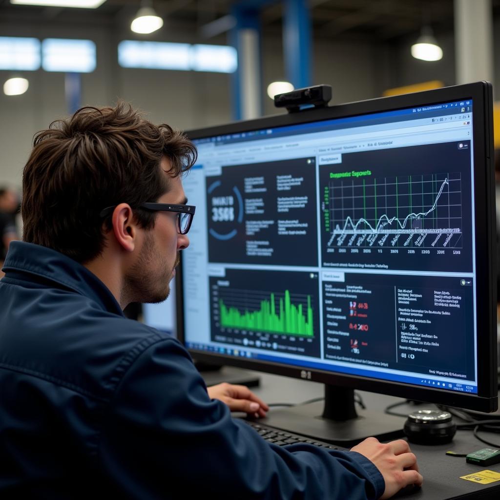 Mechanic Analyzing Car Diagnostic Results