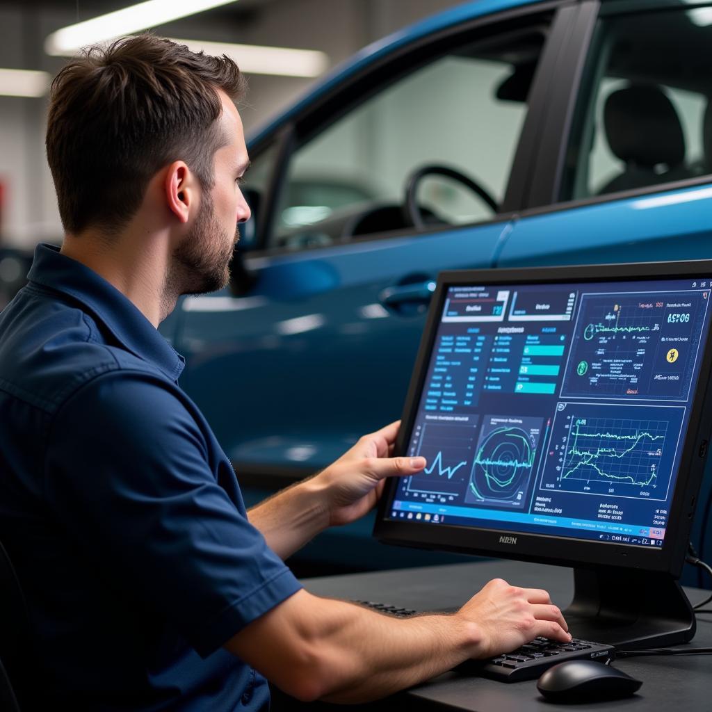 Mechanic analyzing car diagnostics results in Alton