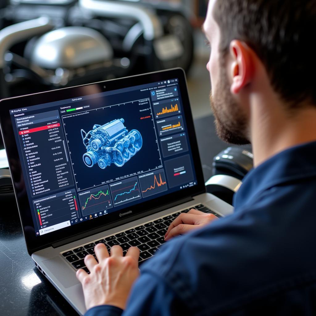 Mechanic Analyzing Car Diagnostics Data