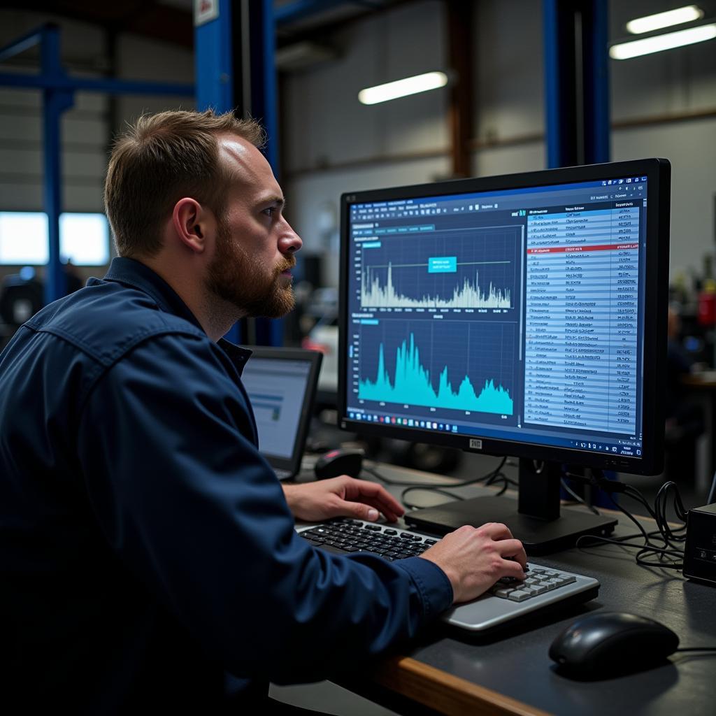 Mechanic in Preston reviewing a car diagnostics report