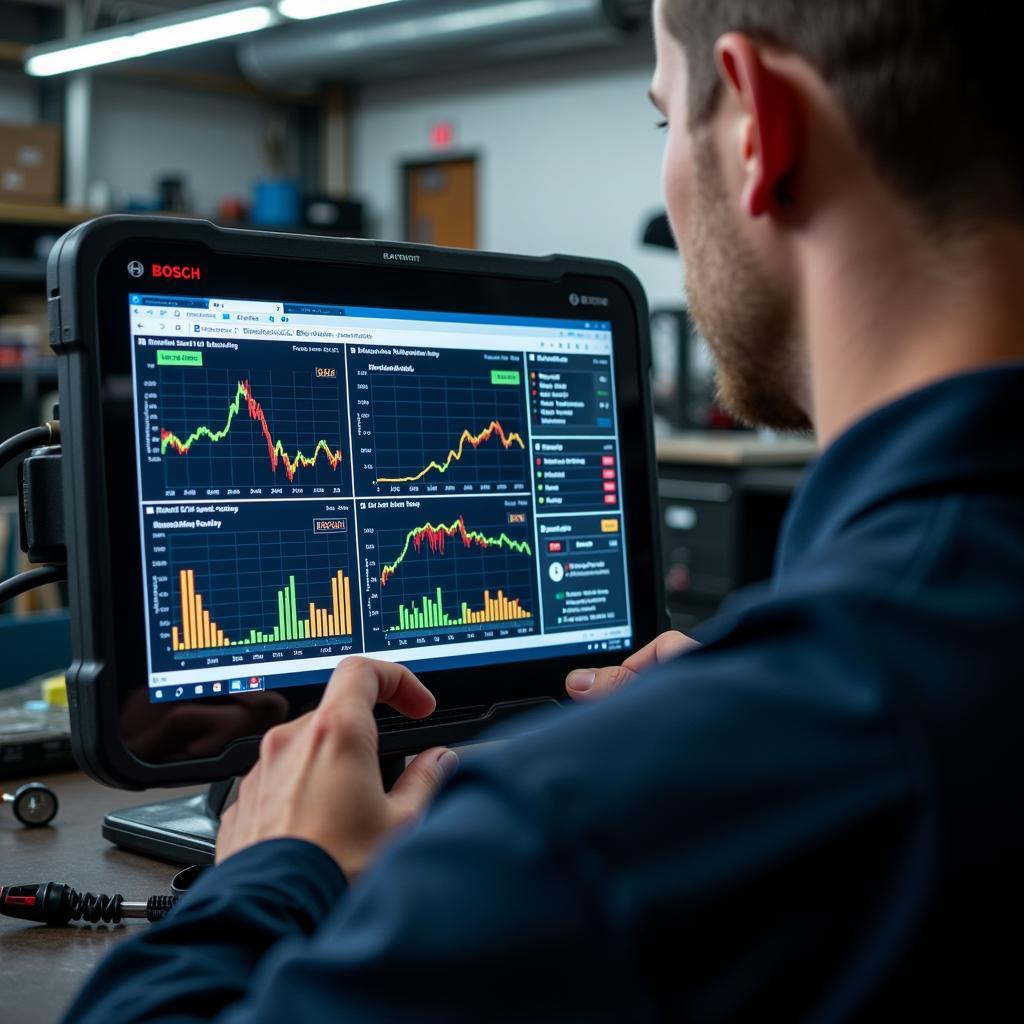 Mechanic Analyzing Diagnostic Data on a Bosch System