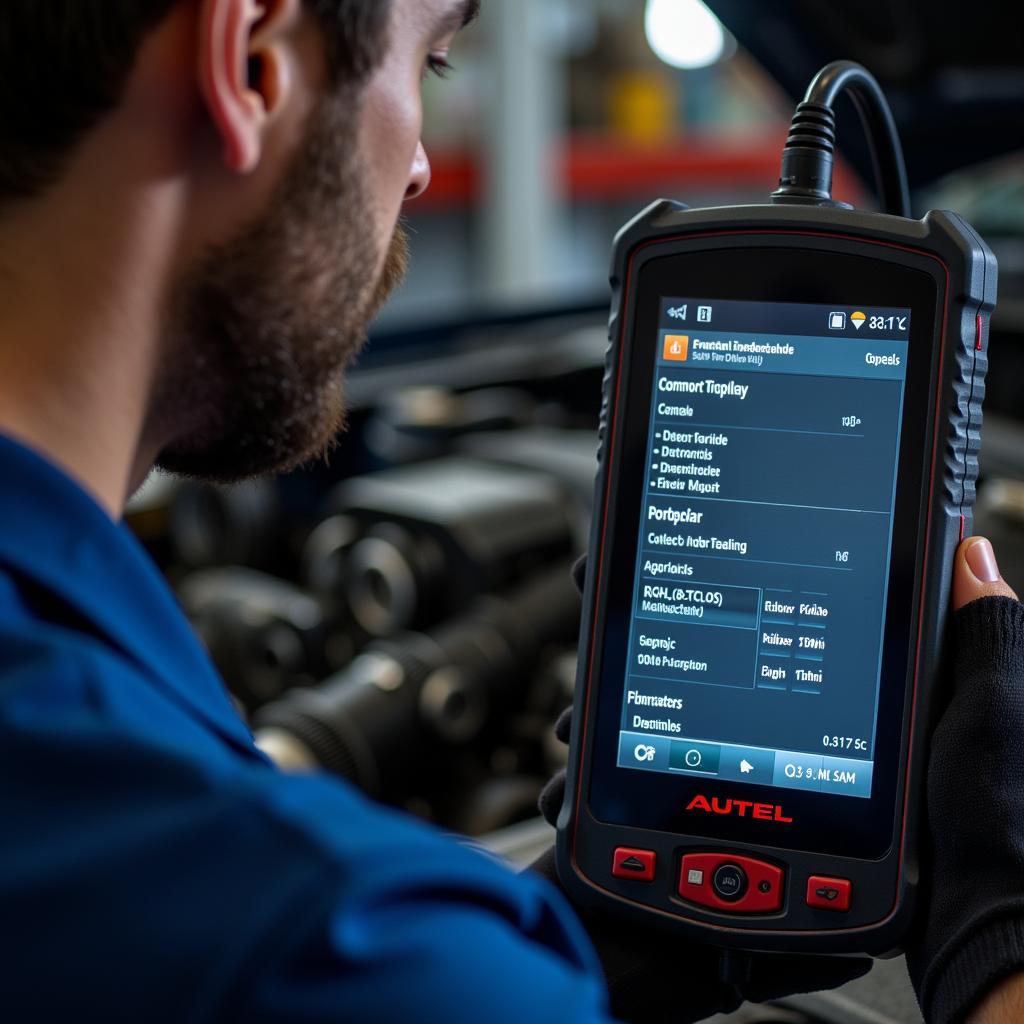 Mechanic analyzing data on an Autel scanner