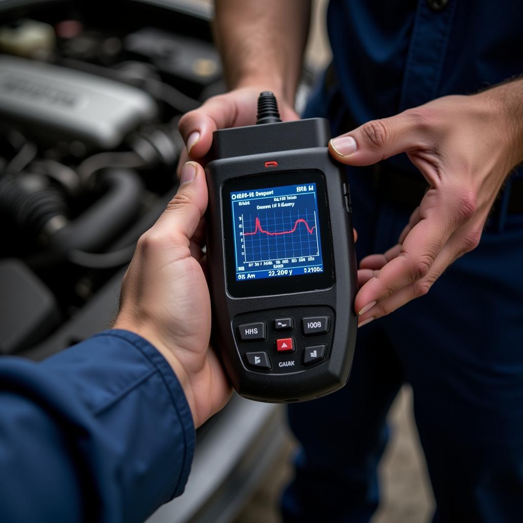 Mechanic reviewing diagnostic data on a best car diagnostic scanner