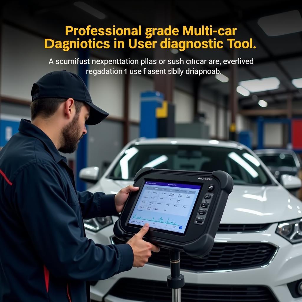 Mechanic reviewing data on a multi-car diagnostic tool