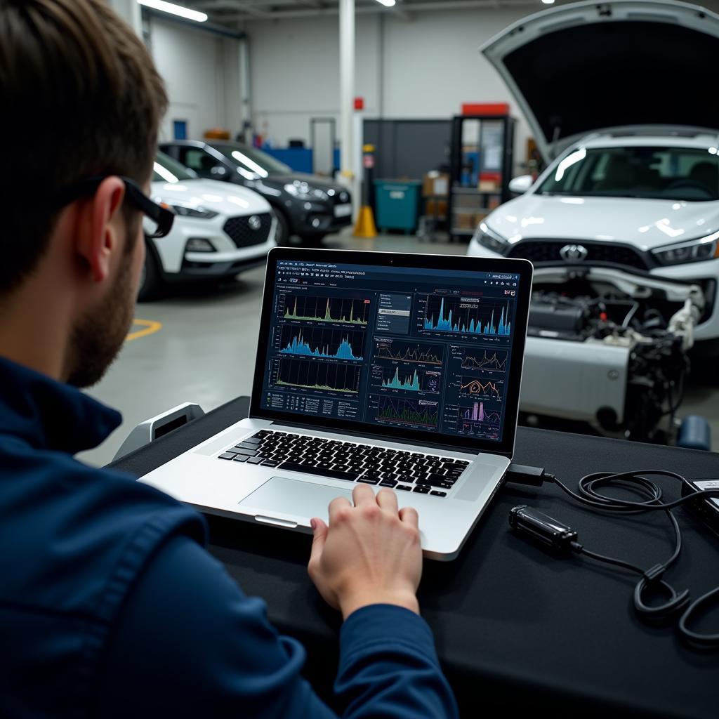 Mechanic Analyzing Diagnostic Data