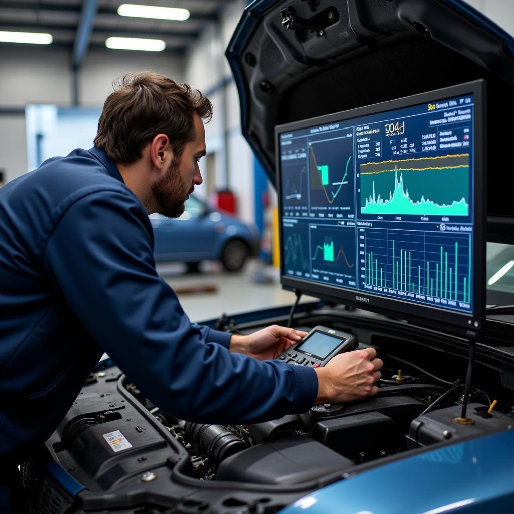 South African Mechanic Reviewing Diagnostic Data