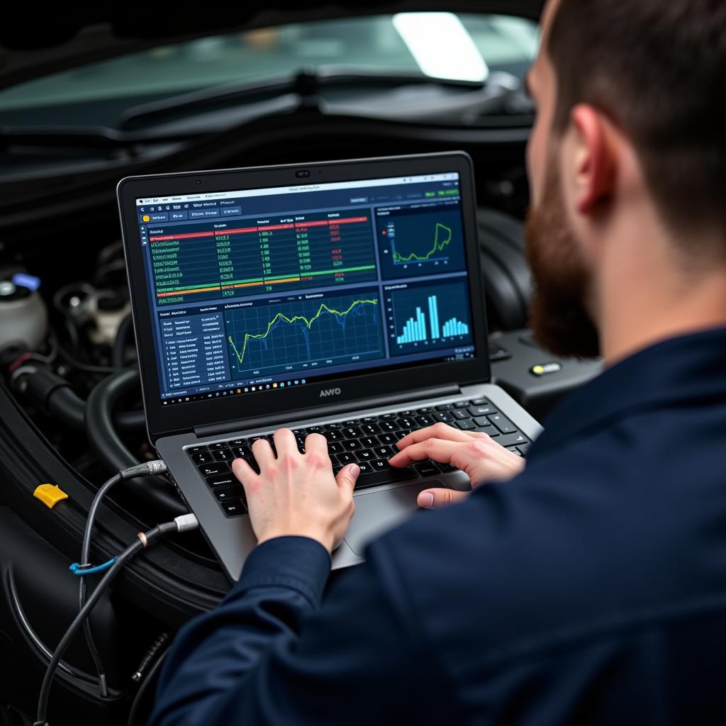 Mechanic Analyzing Diagnostic Data